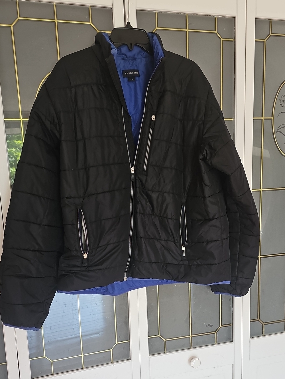 Lands' End Black Puffer Jacket with Blue Lining
